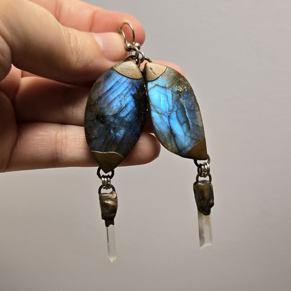 Free People Jewelry - Free People Copper, Crystal Quartz, And Labradorite Dangle Earrings